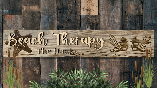 Beach Therapy Rustic Personalized Laser Engraved Family Sign